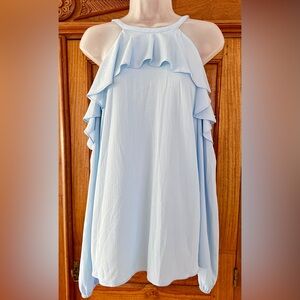 MICHAEL Michael Kors Light Blue shoulder cut out Ruffle Blouse